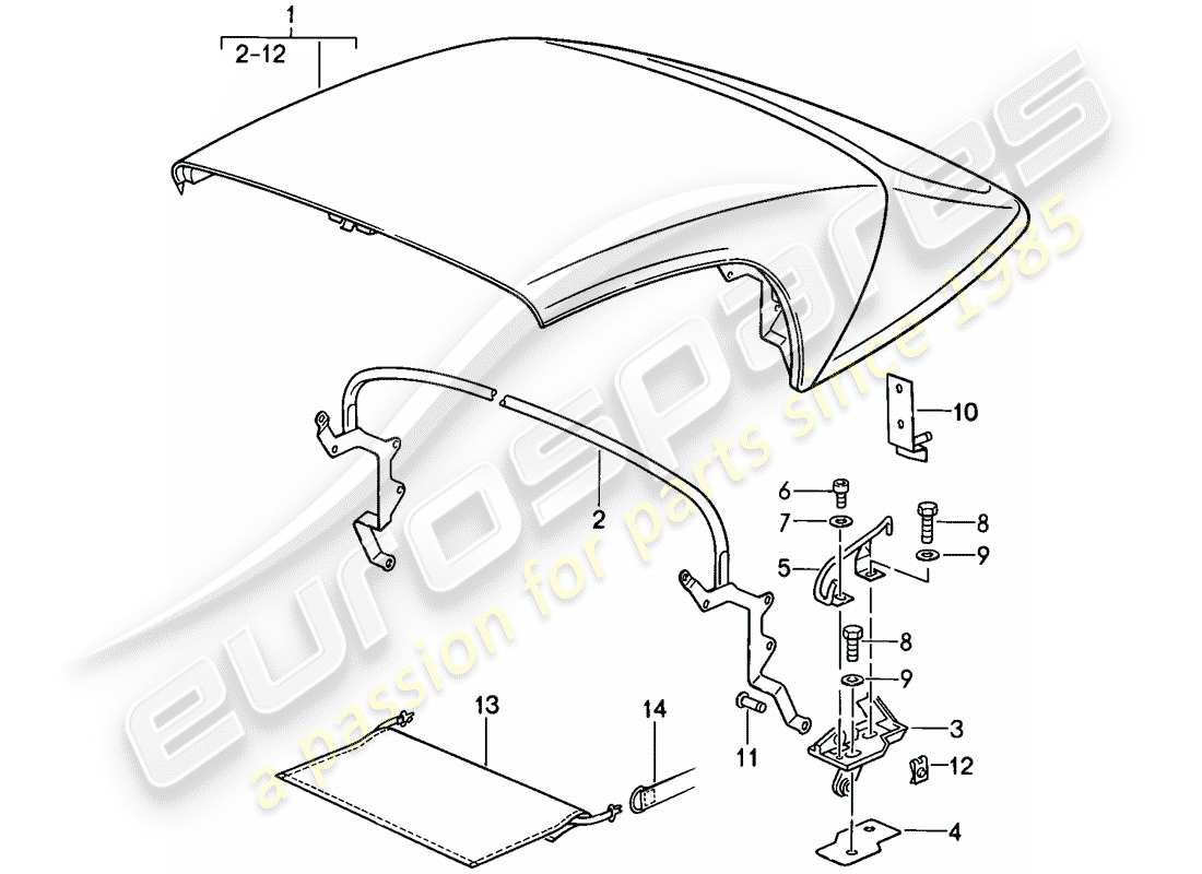 porsche 1987 (911) emergency folding top - complete - main bow - single parts - d - mj 1989>> - mj 1989 part diagram