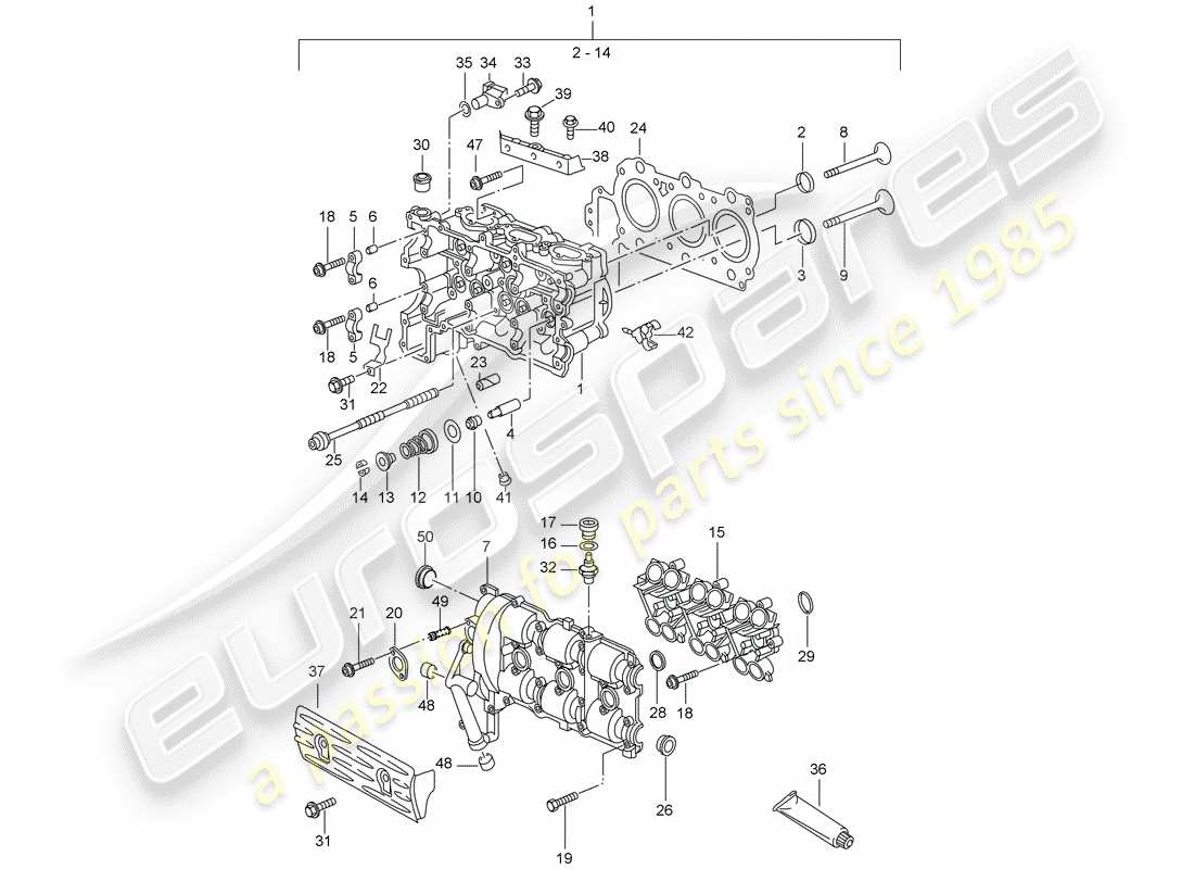 porsche 2002 (996) cylinder head - d - mj 2002>> parts diagram