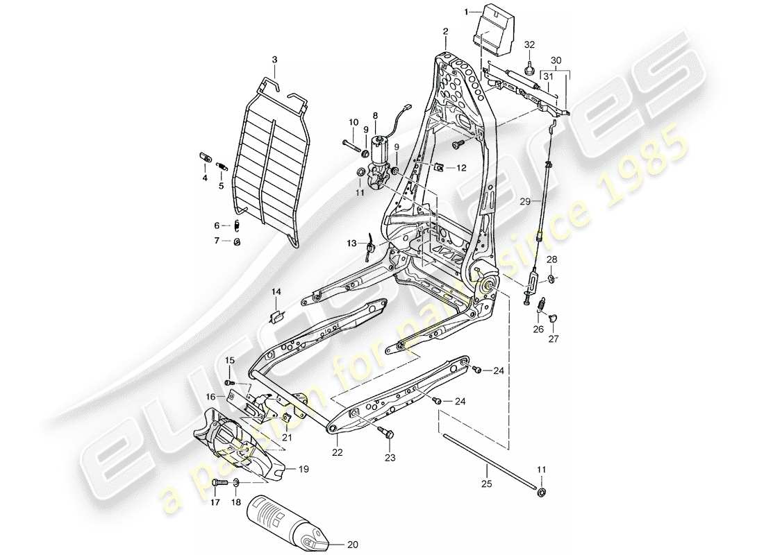 porsche 996 t/gt2 (2002) frame for seat - frame - backrest parts diagram