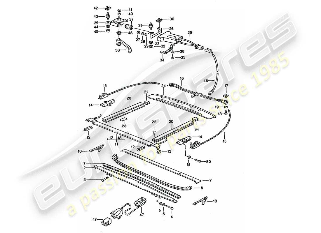 porsche 928 (1995) sunroof - installation parts - and - electric drive part diagram