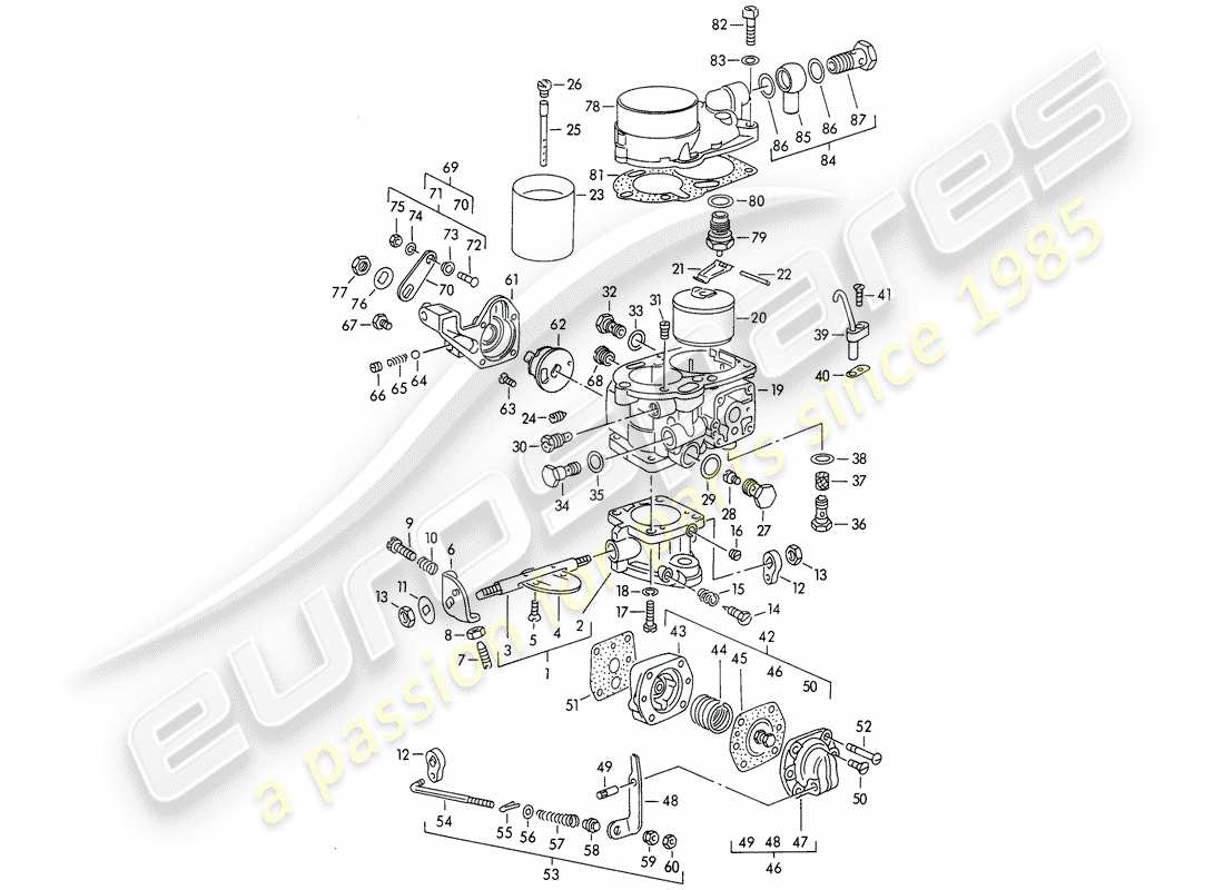 porsche 1954 (356/356a) single parts - for - carburetor - solex 32 pbi part diagram