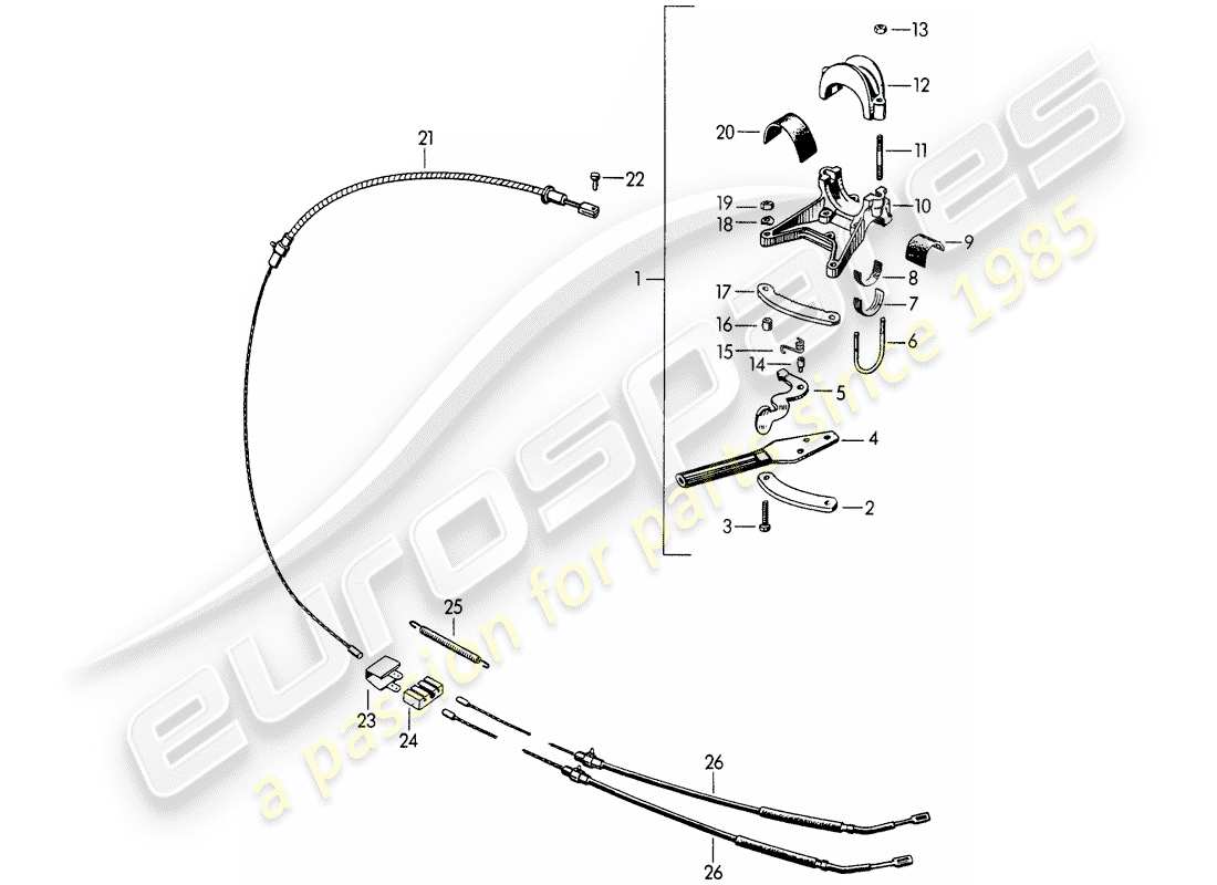 porsche 1955 (356/356a) handbrake parts diagram