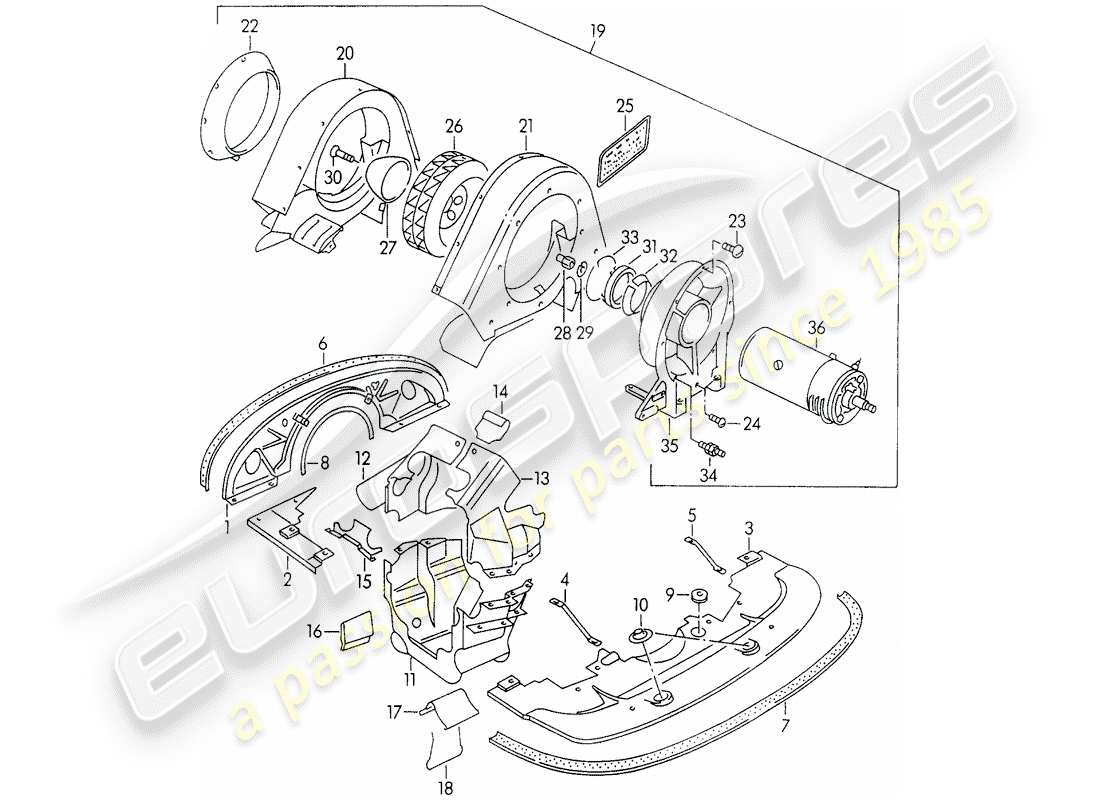 porsche 1955 (356/356a) air cooling parts diagram