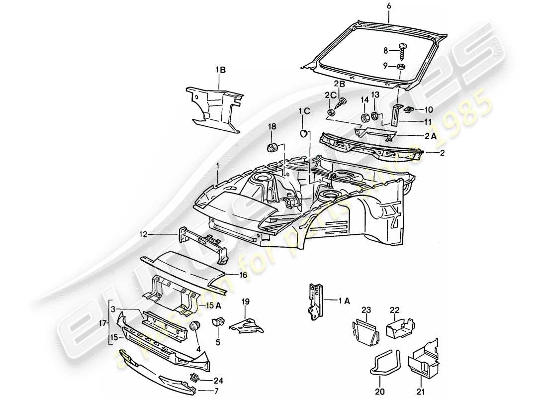 porsche 1986 (924s) body front section part diagram