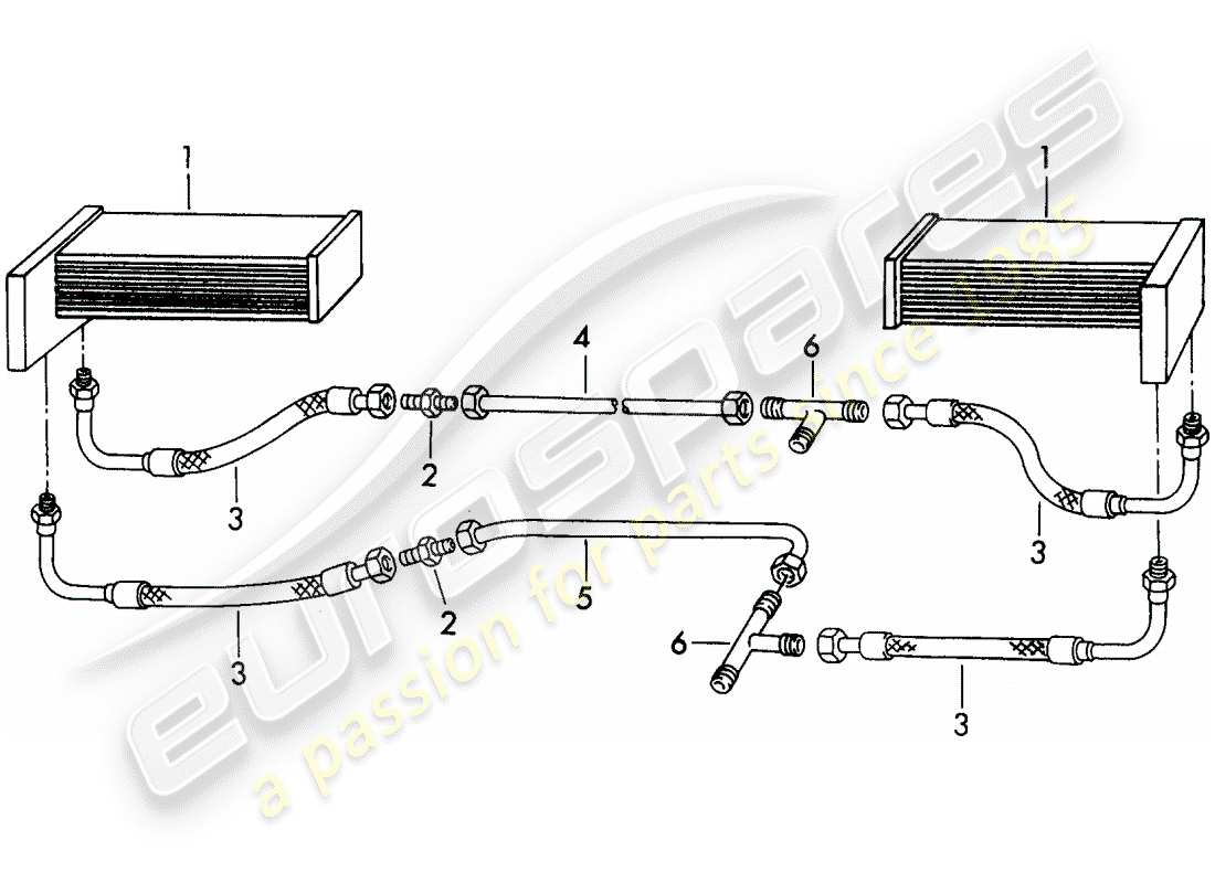 porsche 1955 (356/356a) engine lubrication - oil cooler parts diagram