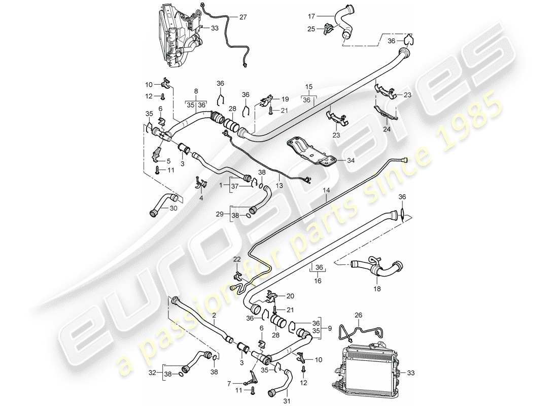 porsche 2008 (997-1) water cooling 2 part diagram