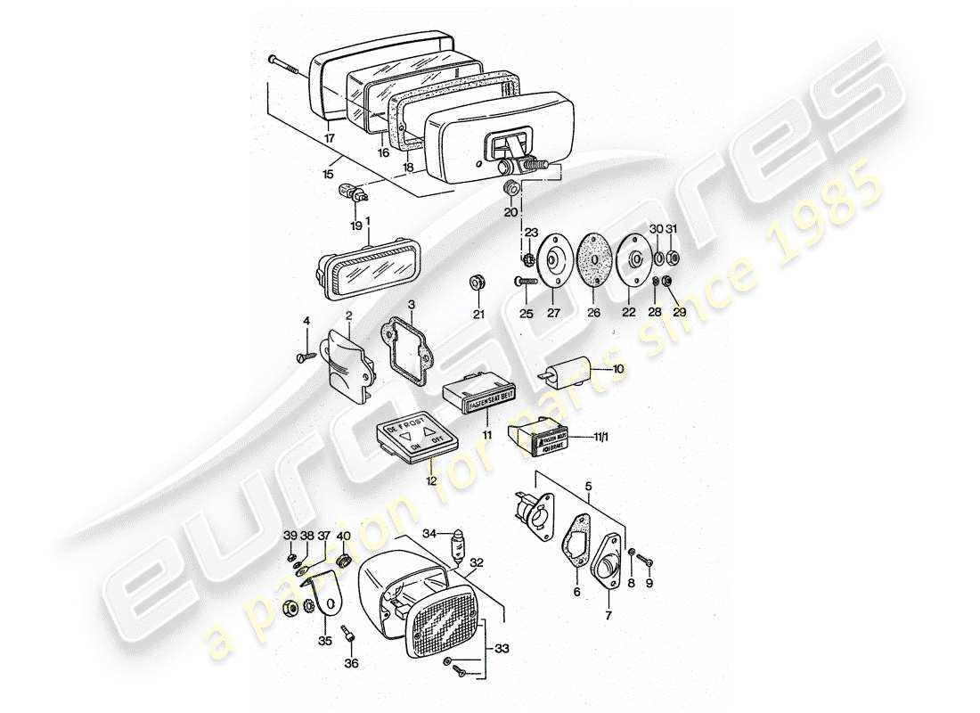 porsche 1976 (911 turbo) fog lights - rear fog light part diagram
