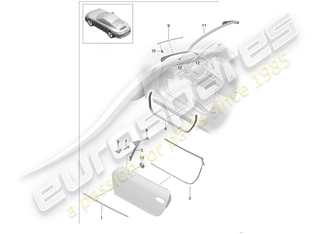 porsche 2017 (991-2) door seal part diagram