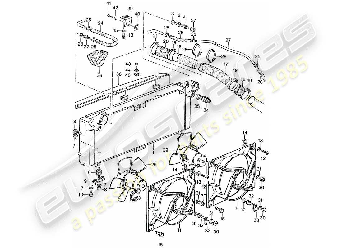 porsche 1987 (959) water cooling 1 part diagram