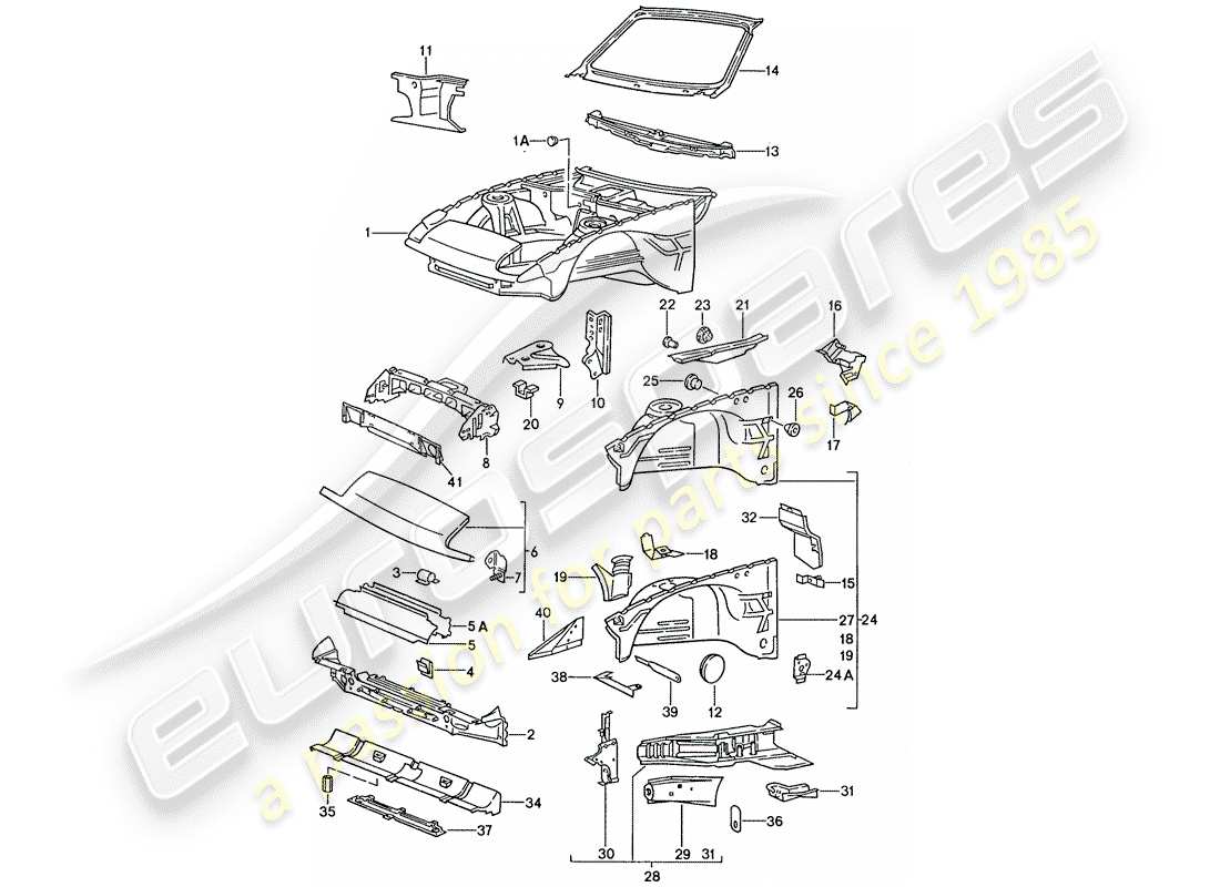 porsche 1989 (944) body front section part diagram