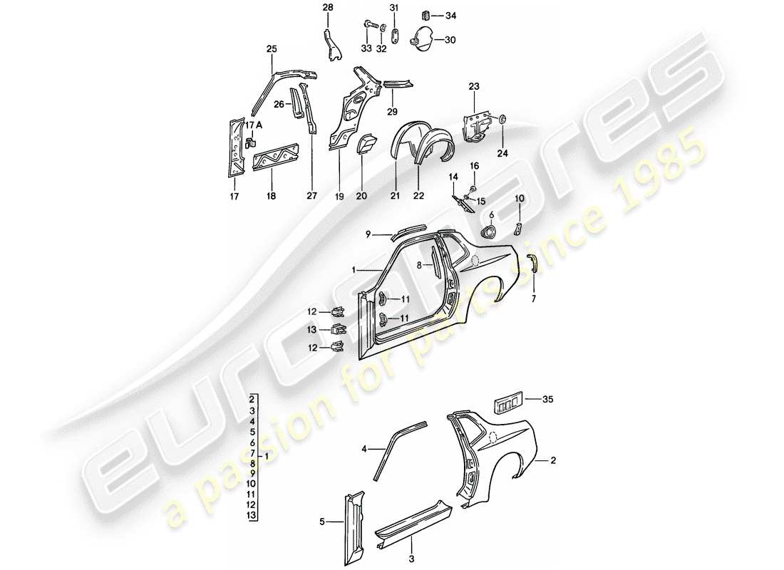 porsche 1984 (944) side panel parts diagram