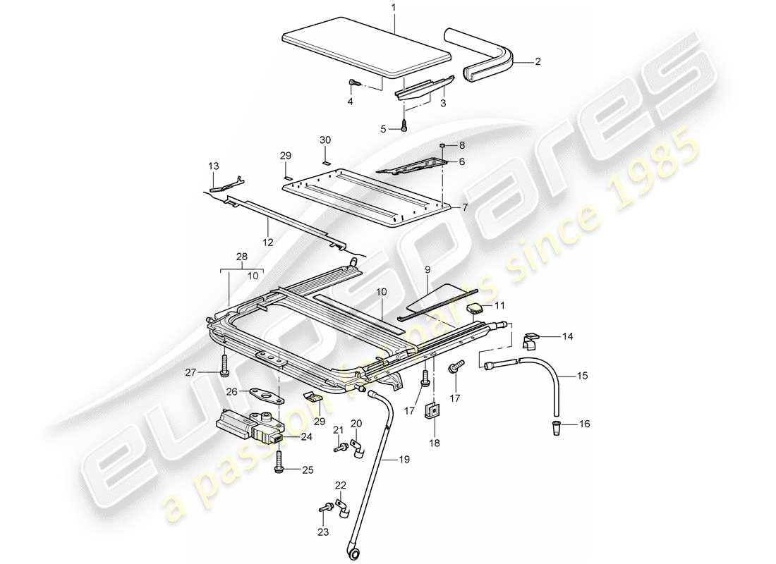 porsche 2009 997-2 turbo / gt2 sunroof part diagram