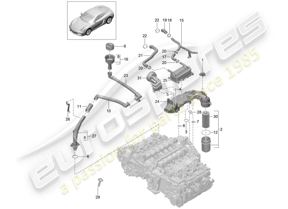porsche 2014 (981 cayman) engine lubrication parts diagram