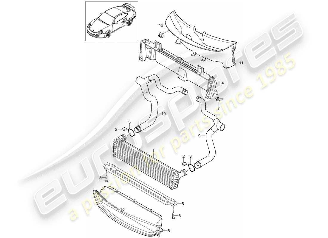 porsche 2013 (997-2 turbo / gt2 rs) radiator parts diagram