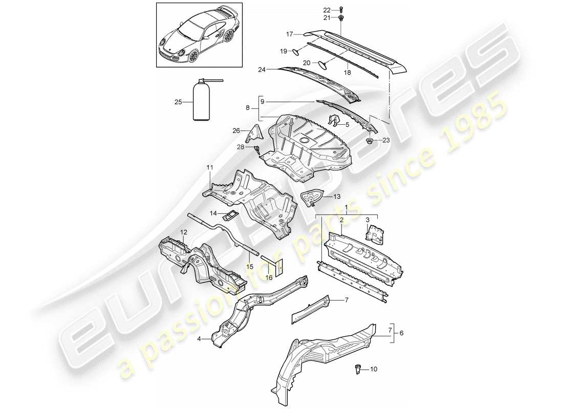 porsche 2011 (997-2 turbo / gt2 rs) rear end part diagram