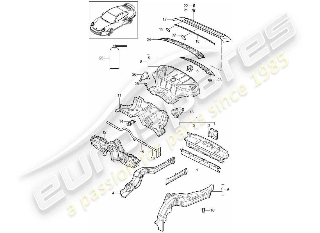 porsche 911 t/gt2rs (2011) rear end parts diagram