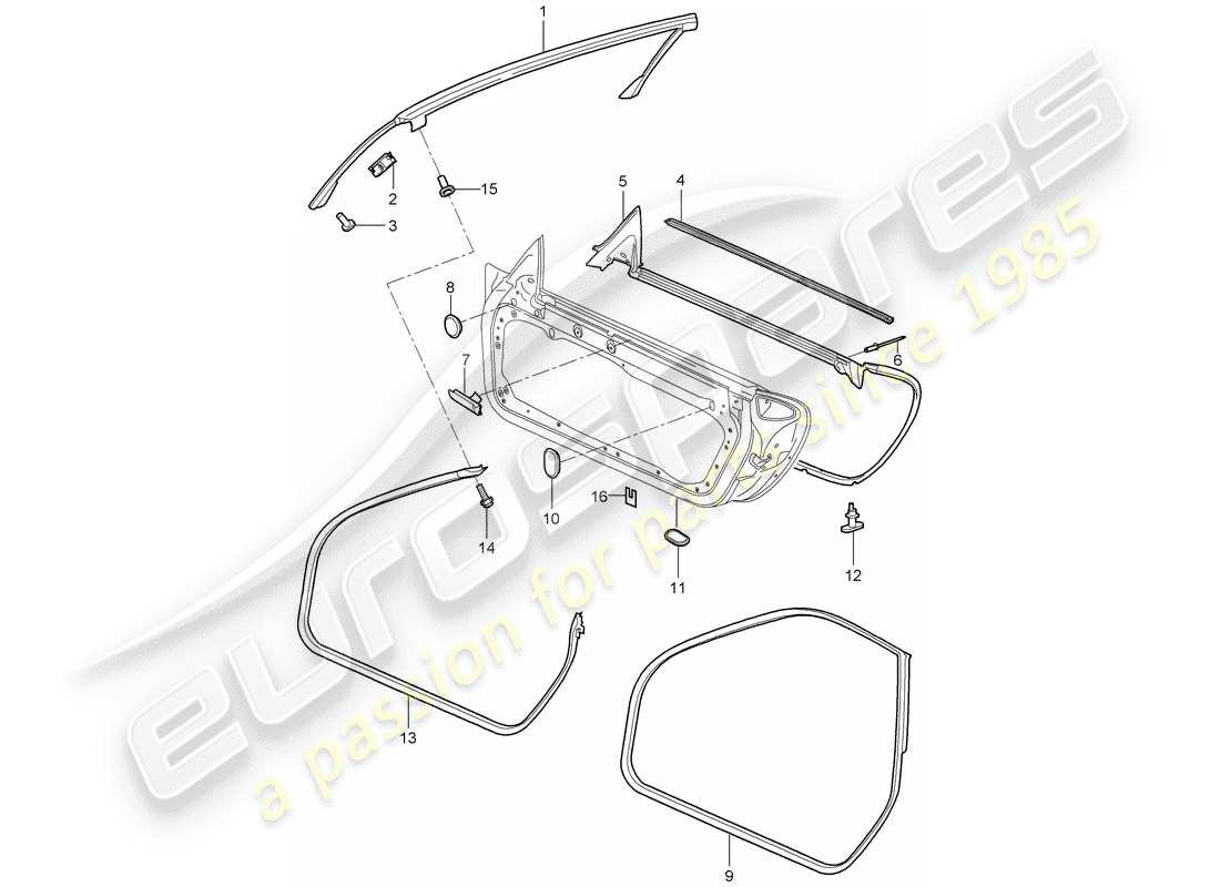 porsche 2006 (997-1) door seal part diagram