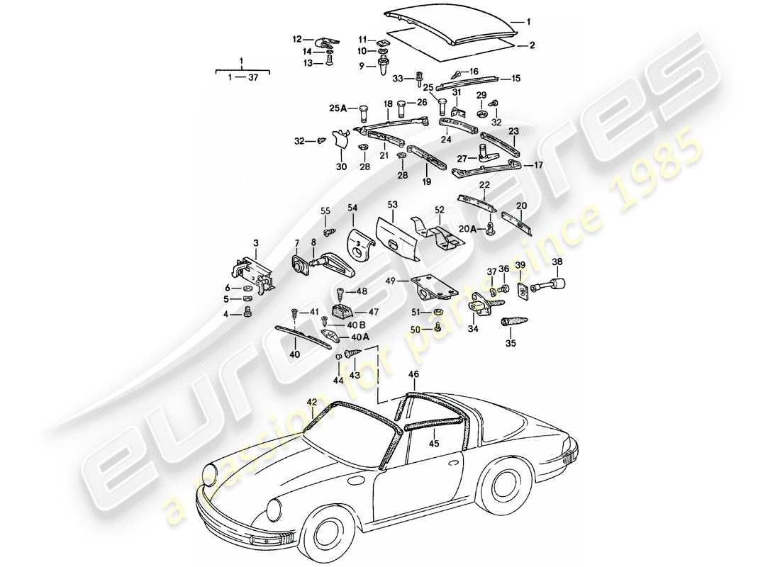 porsche 1981 (911) soft top part diagram