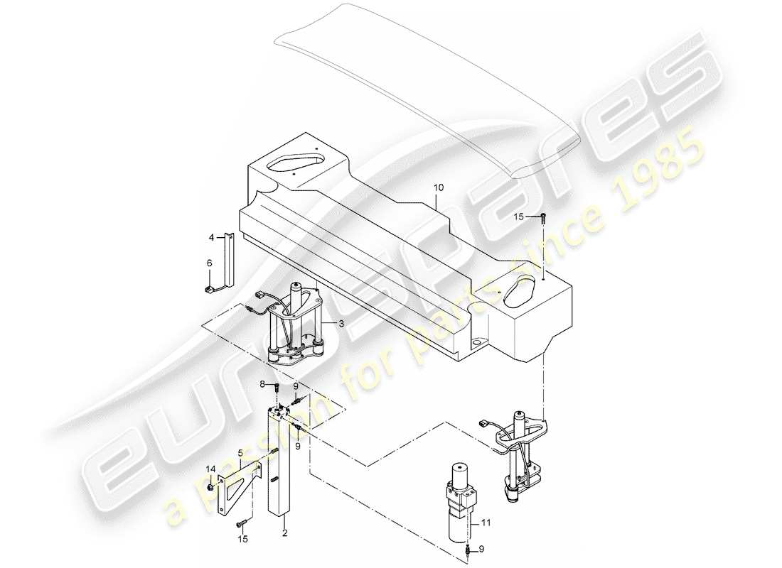 porsche carrera gt (2005) rear spoiler - driving mechanism part diagram
