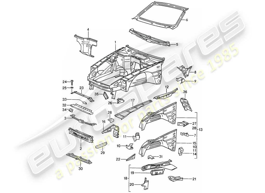 porsche 1994 (968) body front section part diagram