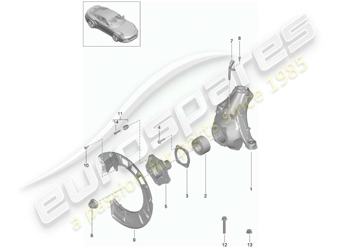 porsche 991 turbo (2014) wheel carrier part diagram