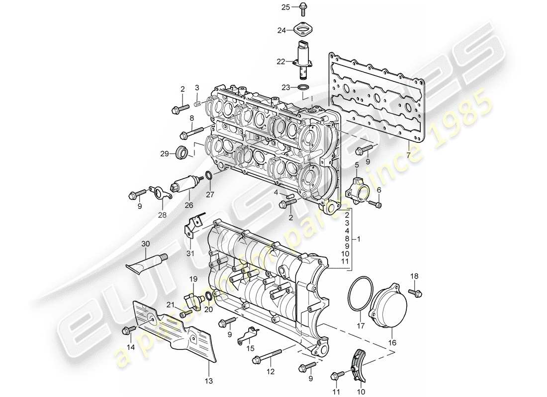 porsche 2008 (997-1 turbo / gt2) camshaft housing parts diagram