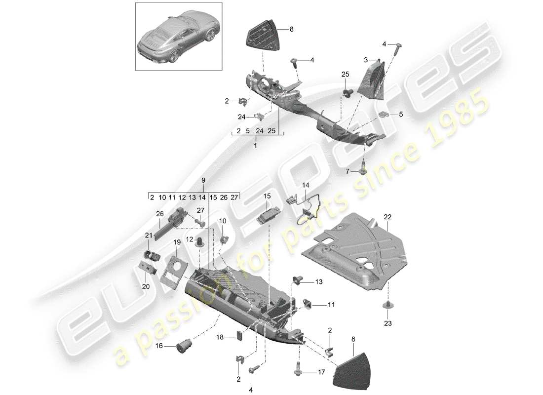 porsche 991 turbo (2014) glove box part diagram