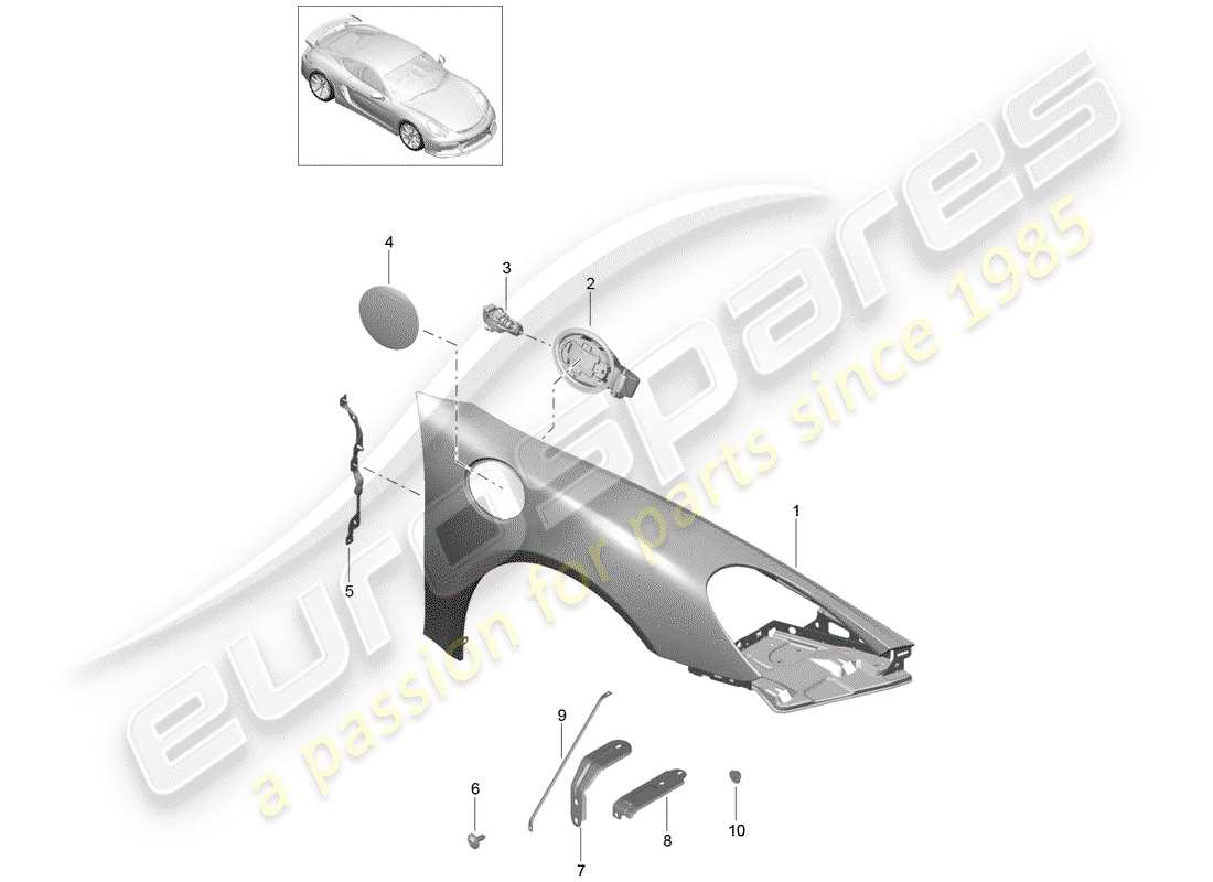 porsche cayman gt4 (2016) fender parts diagram