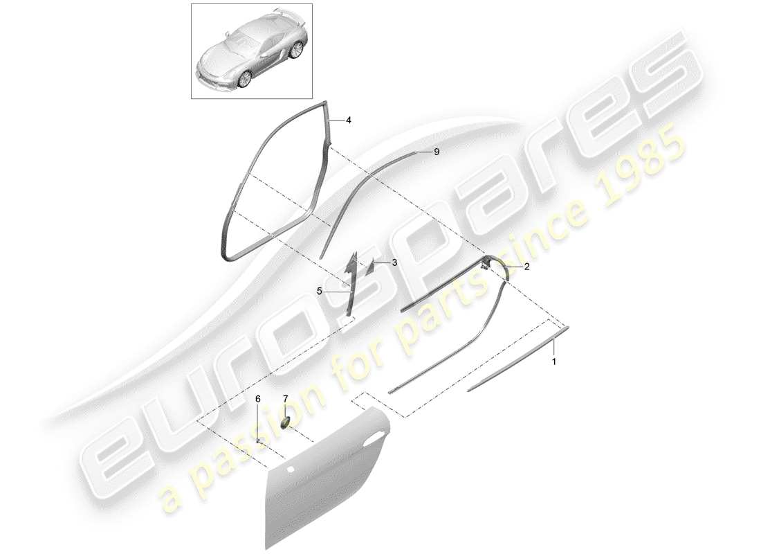 porsche 2016 (981 cayman gt4) door seal part diagram