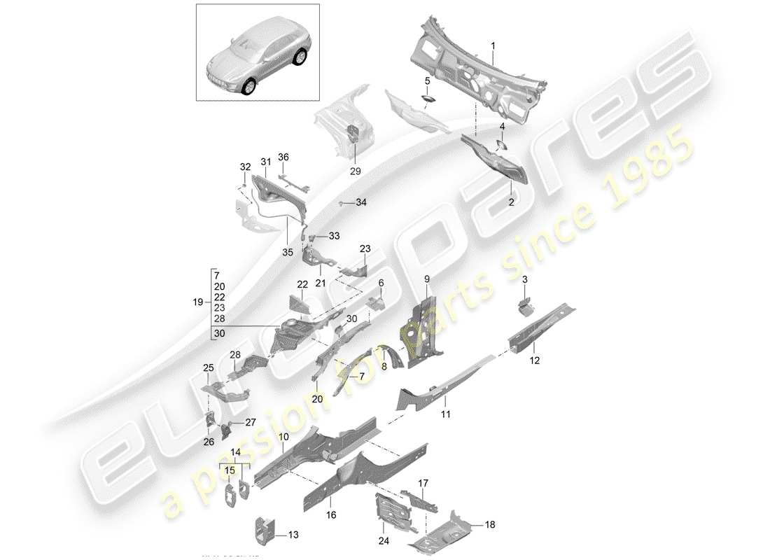 porsche 2016 (macan) front end part diagram