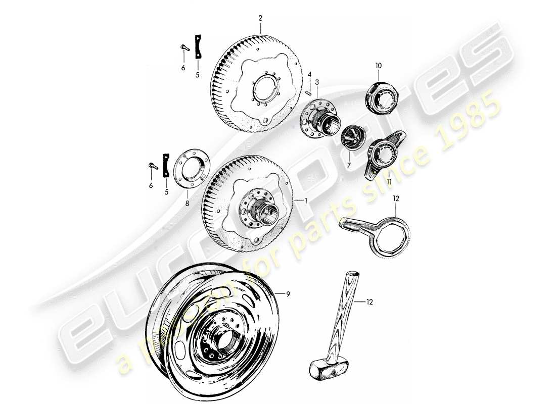 porsche 1963 (356b/356c) perforated disc wheel - central locking - with: - fasteners part diagram