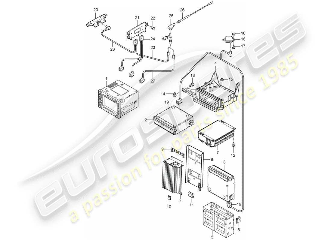 porsche 2007 (997-1 gt3) radio unit parts diagram