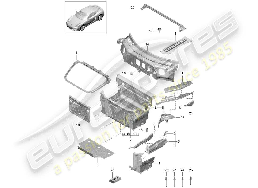porsche 2016 (981 cayman) front end part diagram