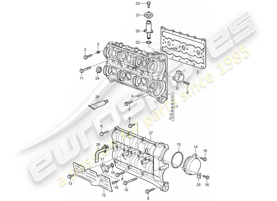 porsche 2007 (997-1 gt3) camshaft housing parts diagram