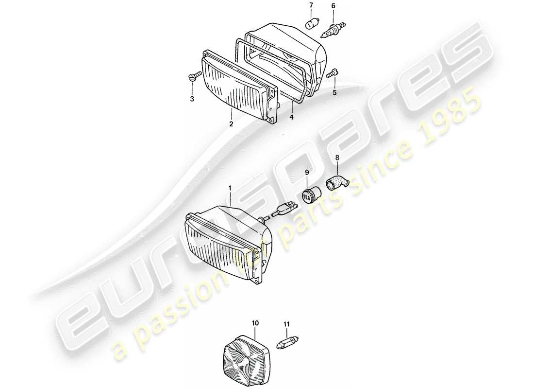 porsche 1989 (911) special model - flatnose design - additional headlight - d - mj 1988>> part diagram