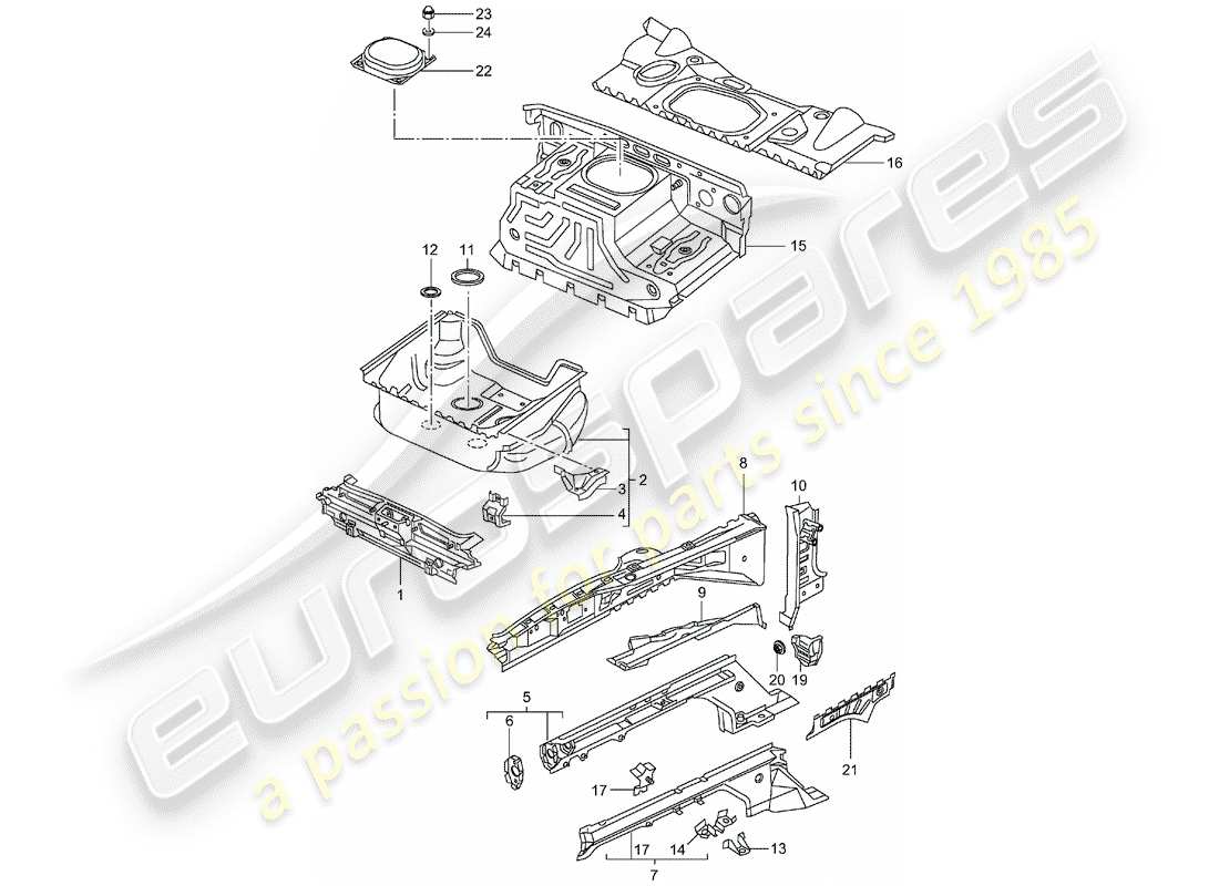 porsche 2001 (996 gt3) front end - single parts part diagram