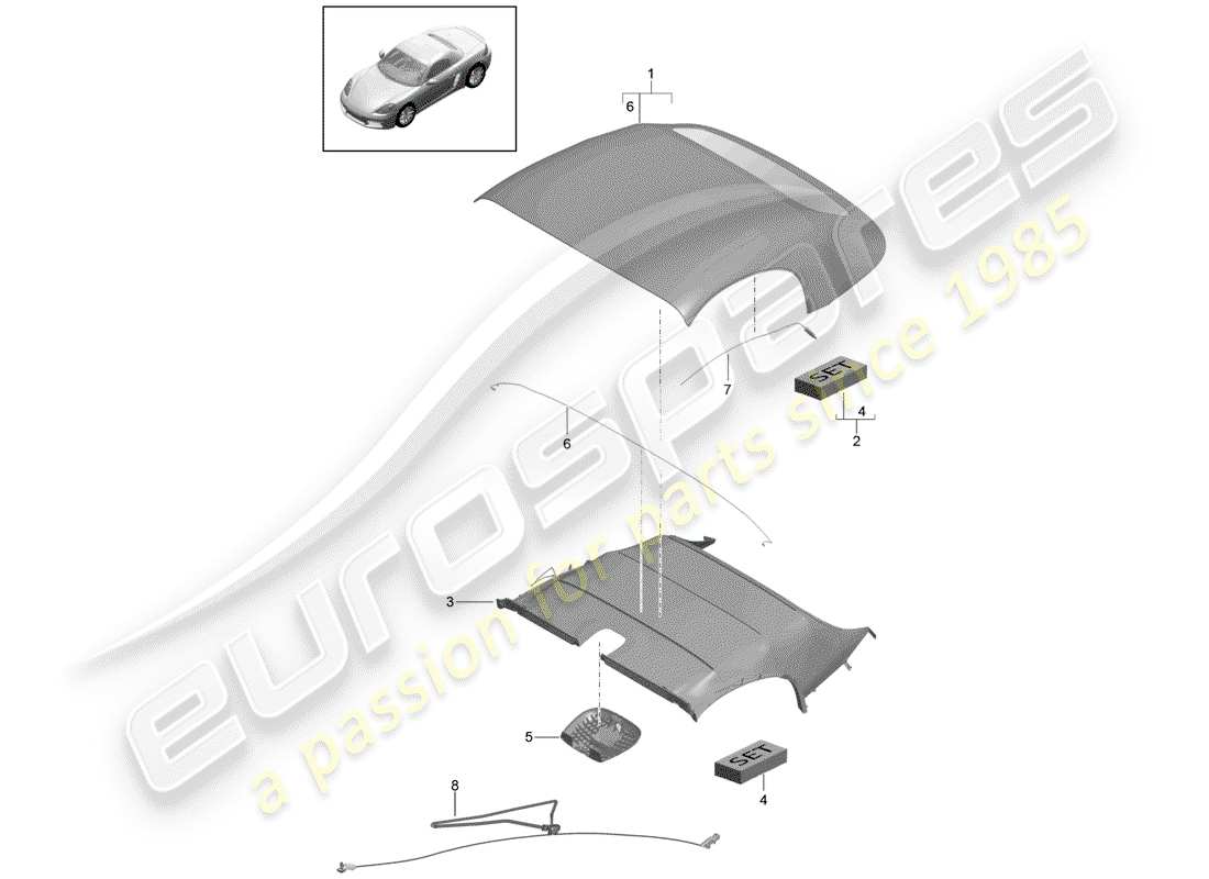 porsche 2019 (718 boxster) convertible top covering part diagram
