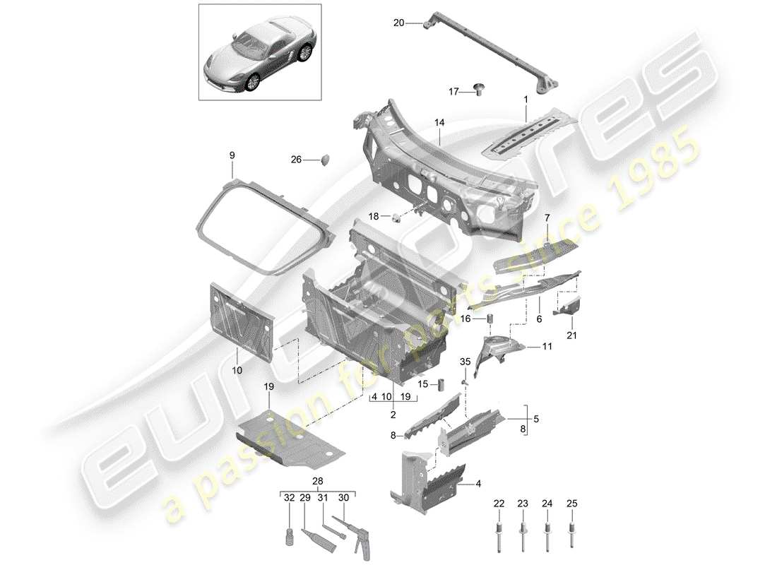 porsche 2019 (718 boxster) front end part diagram