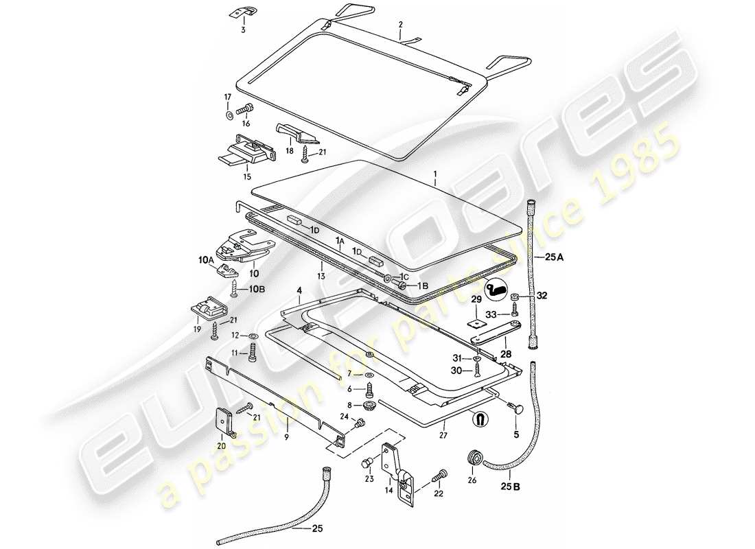 porsche 1983 (944) lifting roof - d >> - mj 1983 part diagram
