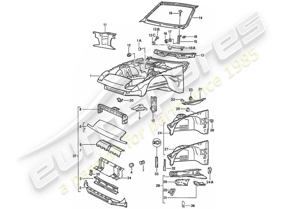 porsche 1983 (944) body front section part diagram