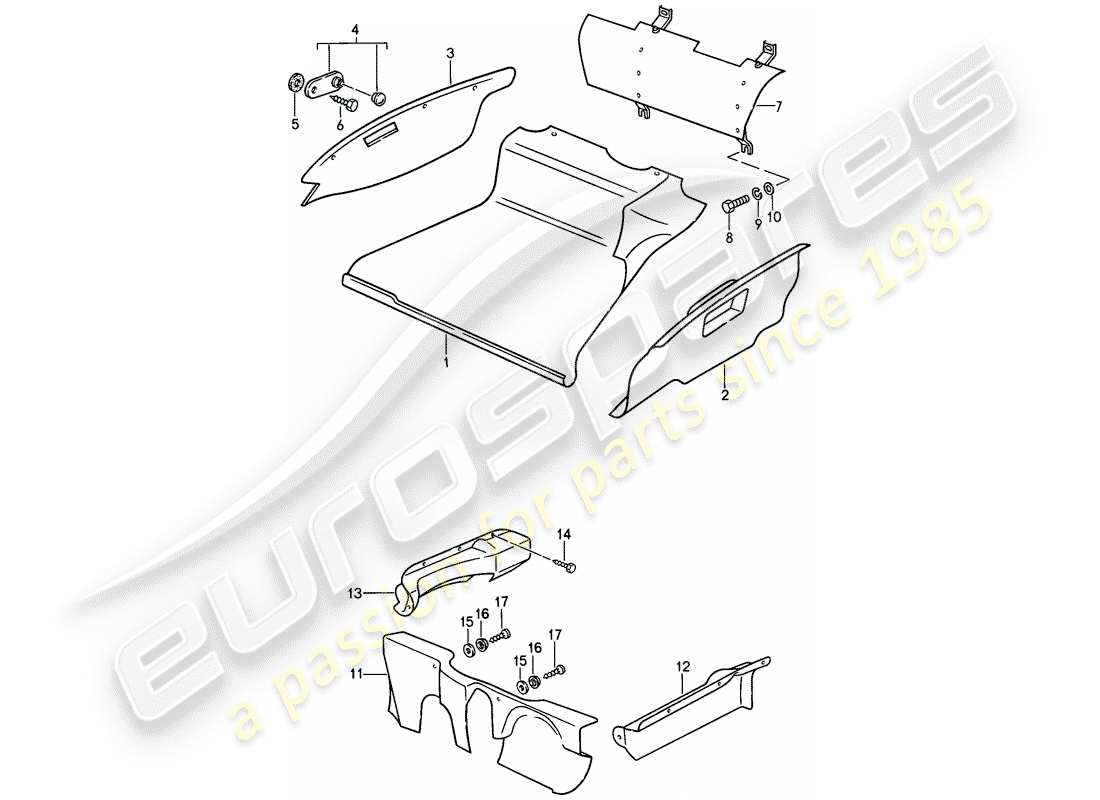 porsche 1989 (911) special model - flatnose design - interior equipment - front luggage compartment part diagram