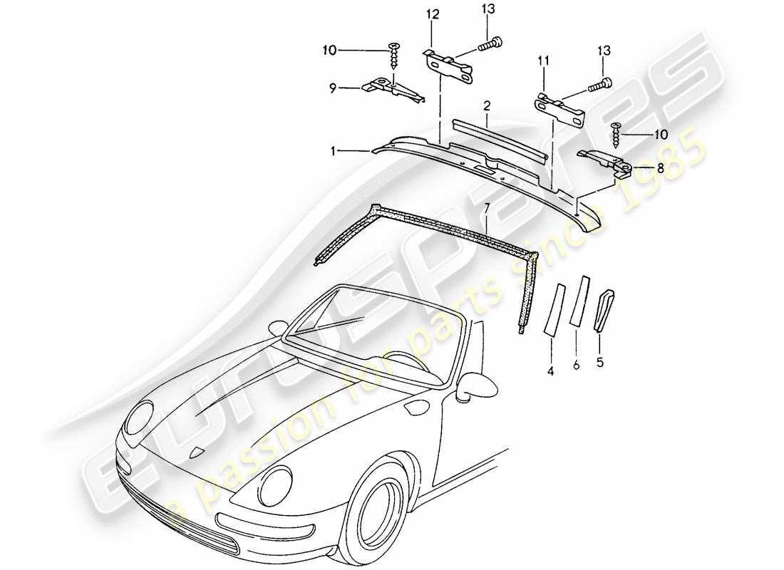 porsche 1994 (993) windshield frame - accessories part diagram