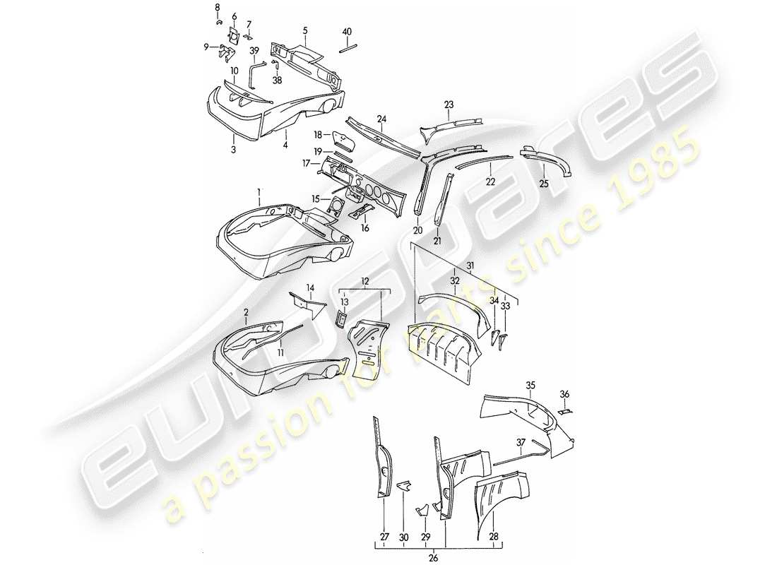 porsche 1964 (356b/356c) interior panelling parts diagram