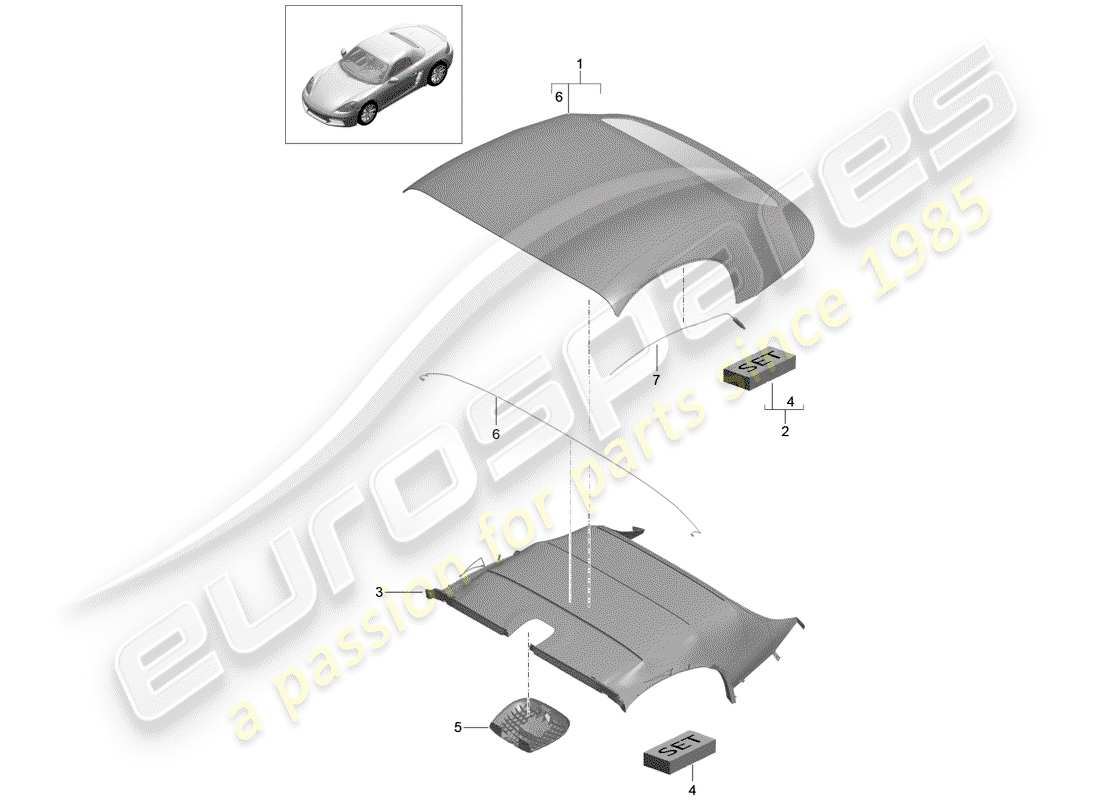 porsche 2018 (718 boxster) convertible top covering part diagram