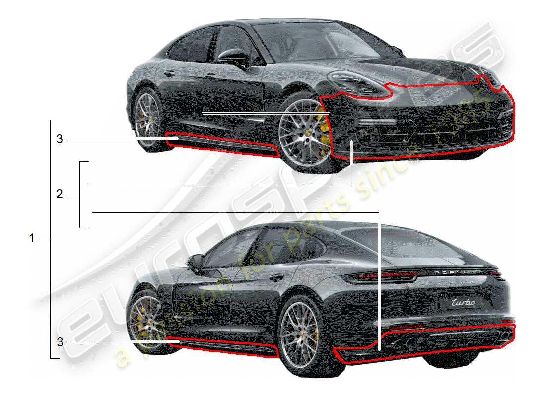 porsche 2019 (tequipment panamera) sport design package parts diagram