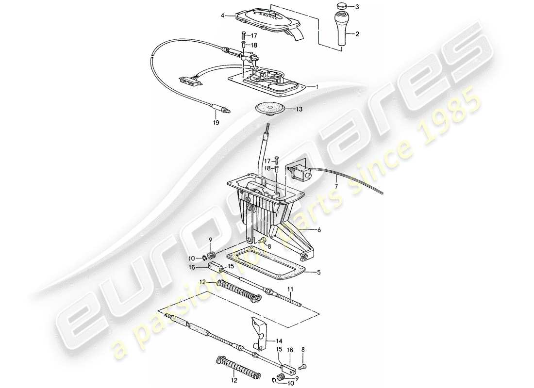 porsche 1998 (993) selector lever - tiptronic part diagram