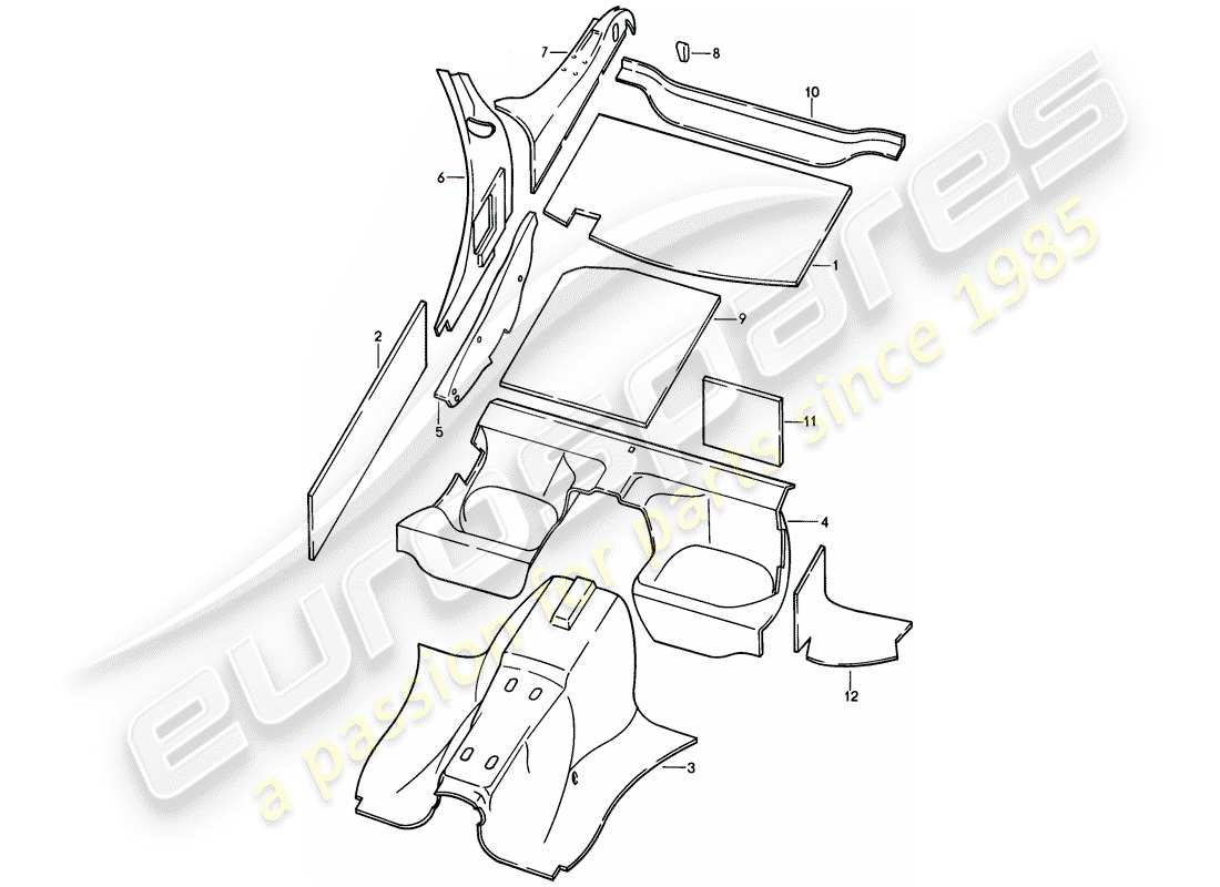 porsche 1979 (928) body shell - sound absorbers parts diagram