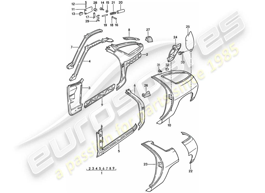porsche 1985 (928) frame - side panel part diagram