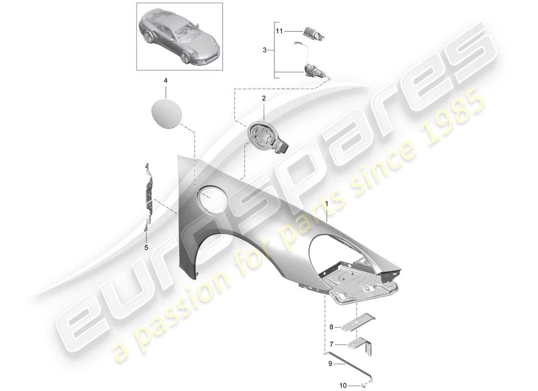 porsche 2014 (991-1 turbo) fender part diagram