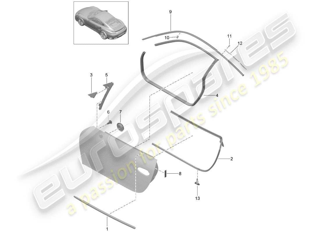 porsche 2014 (991-1 turbo) door seal part diagram
